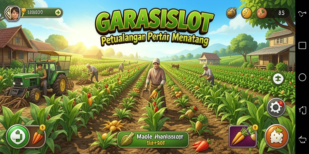 Gameplay <strong>GARASISLOT</strong> yang menampilkan aktivitas bercocok tanam yang seru.
