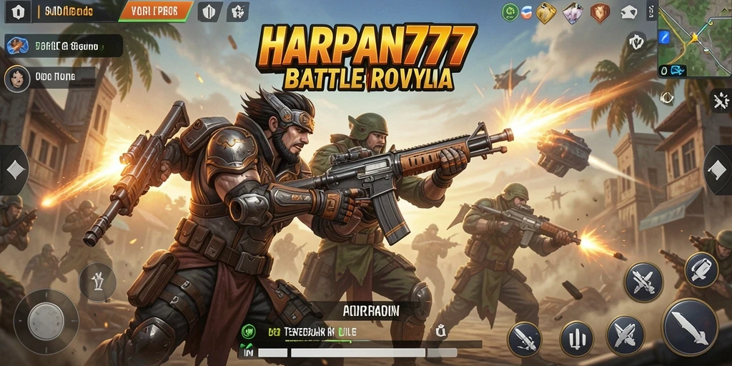 Tampilan dinamis gameplay HARAPAN777 dalam pertarungan Battle Royale.