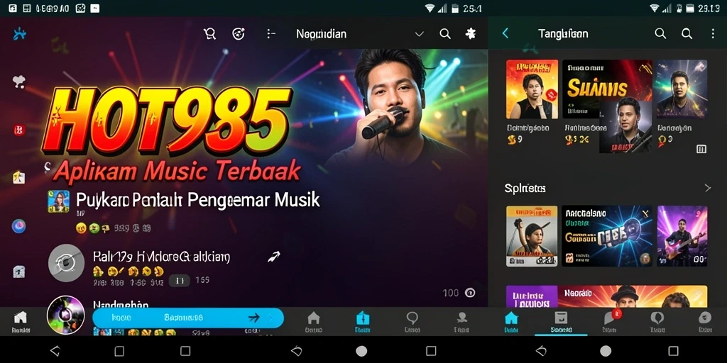 Tampilan antarmuka aplikasi HOT985 saat memainkan musik favorit.