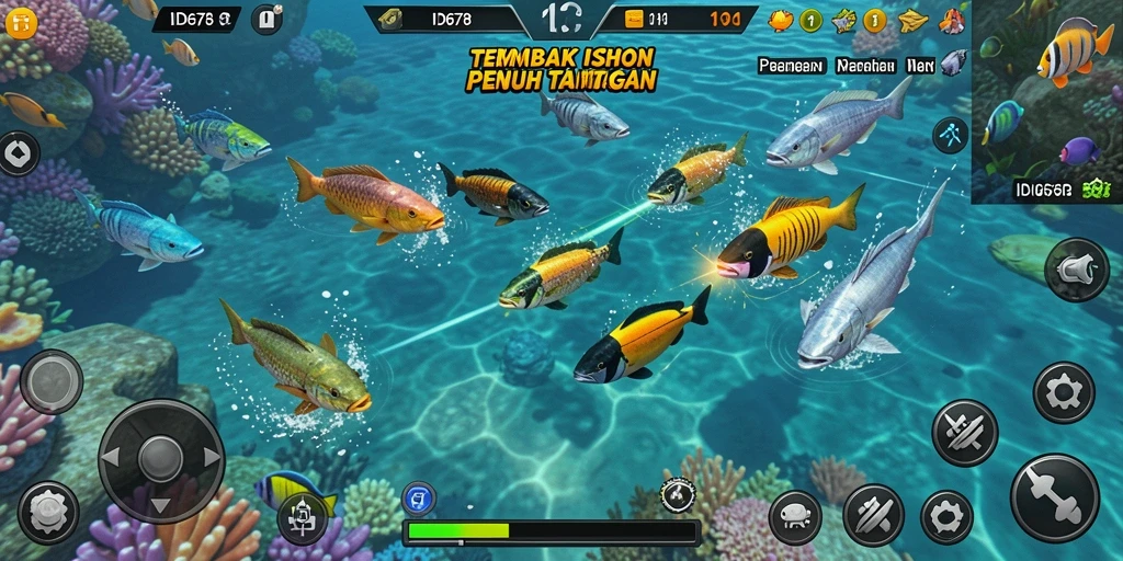 Screenshot gameplay ID678 yang menampilkan aksi menembak ikan.