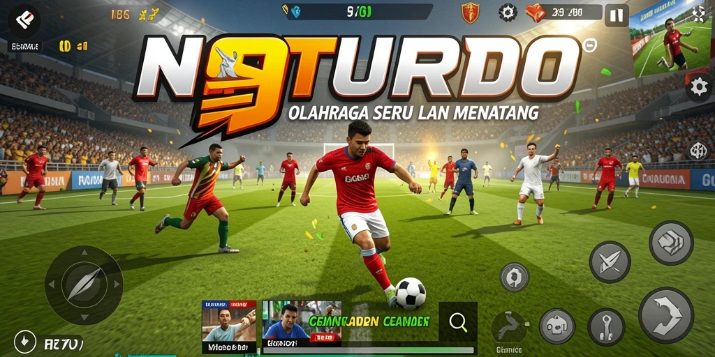 Tangkapan layar N9TURBO menampilkan aksi permainan olahraga yang mendebarkan.