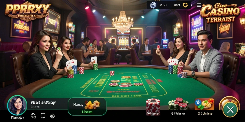 Screenshot PPRRYY menampilkan dealer langsung dan suasana permainan yang mendebarkan.