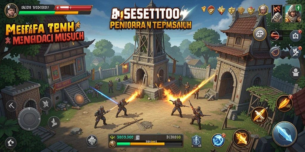 Screenshot gameplay SESETOTO menampilkan aksi pertahanan menara yang mendebarkan.