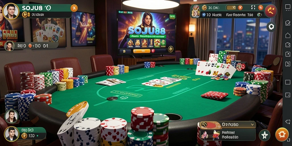 Tampilan gameplay seru dalam permainan poker SOJU88.