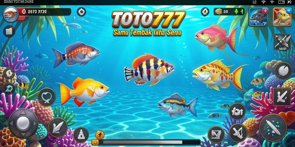 Screenshot utama TOTO777 menampilkan aksi seru berburu ikan.
